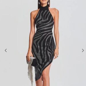 Retrofete Kaisley midi dress black crystal rhinestone knit party bodycon Revolve